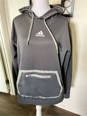 Adidas Men's Charcoal Gray Hooded Pullover Sweatshirt
